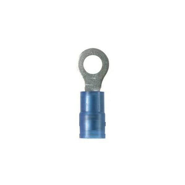 Ring Terminal, 1/4 in Stud Size, 14 AWG, 600 V, Nylon Insulated, Blue, 100 PK